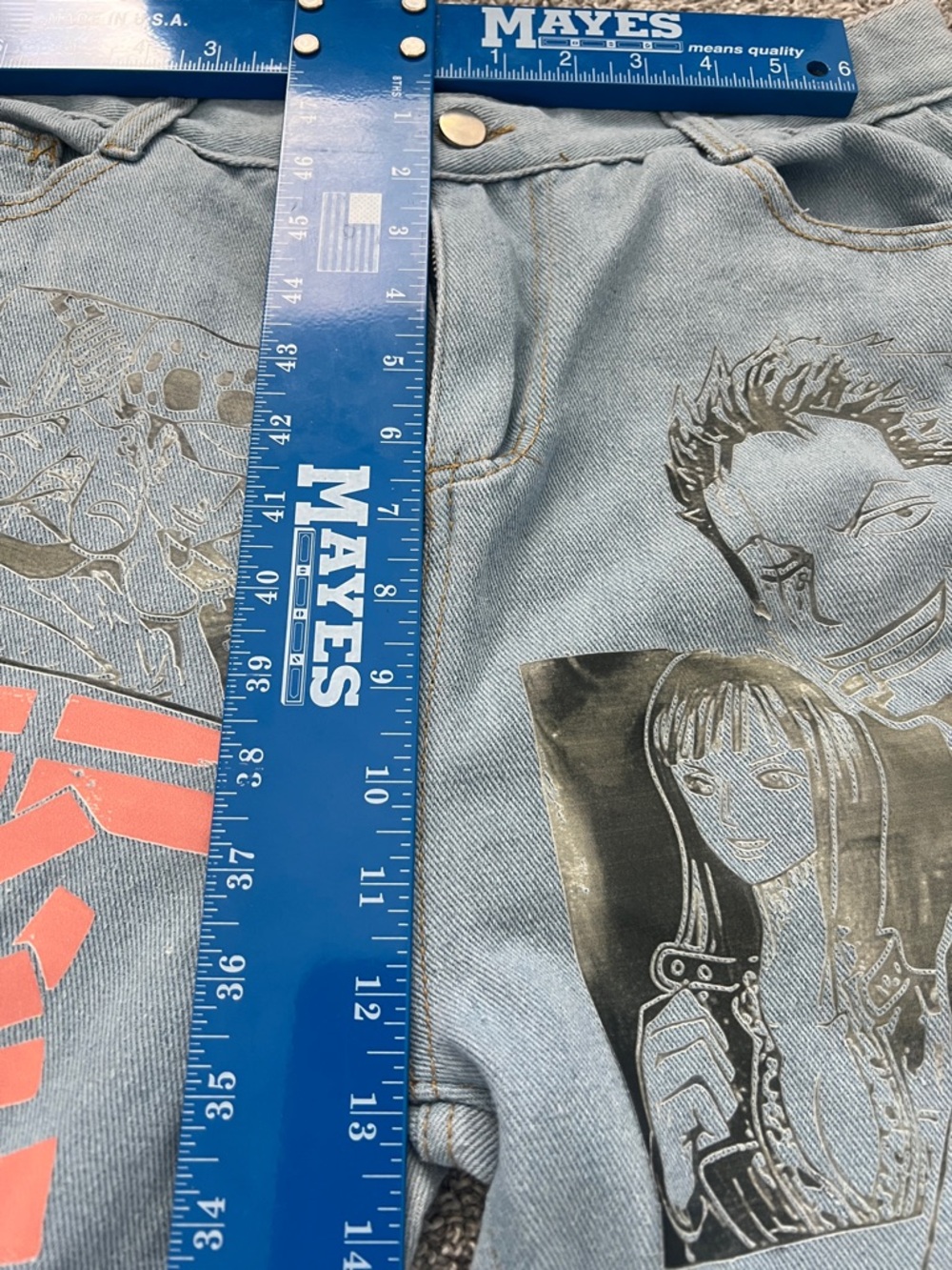 Harajuku Anime Graphic Jeans Y2K Baggy Streetwear Denim Pants Wide Leg Size 2XL - Picture 10 of 10